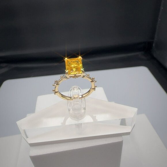 Yellow Radiant Cut CZ Ring Gold-Plated Brass Size 6 - Picture 11 of 14